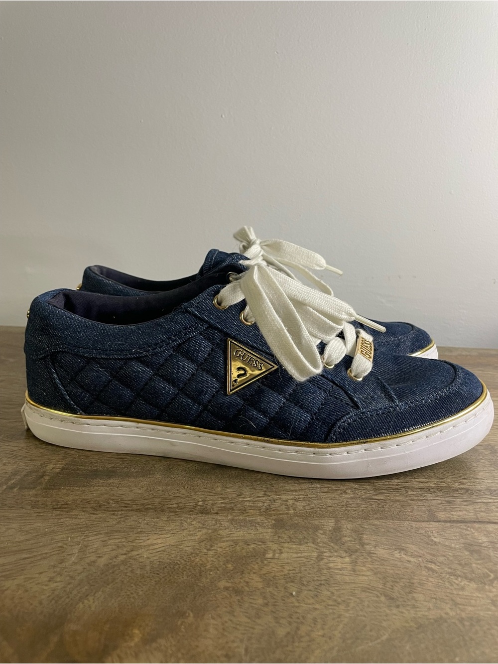 Guess Quilted Denim Low-Top Sneakers in Navy with White Laces